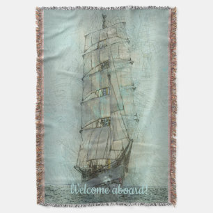 Nautical Classic Ship (Blue) Throw Blanket