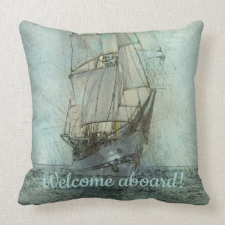 Nautical Classic Ship (Blue) Throw Pillow