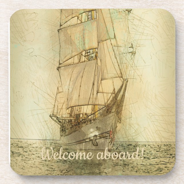 Nautical Classic Ship (Neutral) Beverage Coaster (Front)