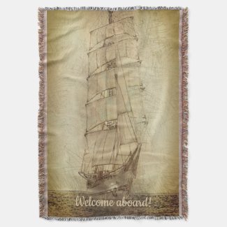 Nautical Classic Ship (Neutral) Throw