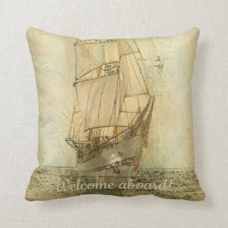 Nautical Classic Ship (Neutral) Throw Pillow