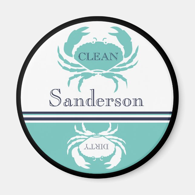 Nautical Clean Dirty Dishwasher Teal Blue coastal Magnet (Front)