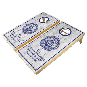Nautical Clipper Ship #2 Family Name Estd Loc Blue Cornhole Set