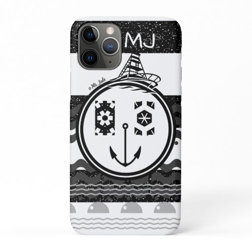 Nautical Clown Face Monogram Bold Black and White iPhone 11 Pro Case