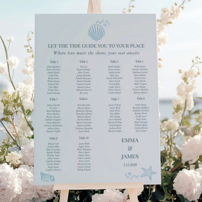 Nautical Coastal 10 tables Wedding Seating Chart   Foam Board (Creator Uploaded)