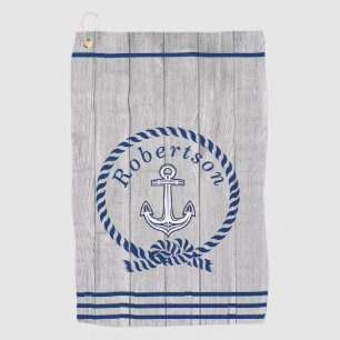 Nautical Coastal Anchor Name Navy Blue Golf Towel