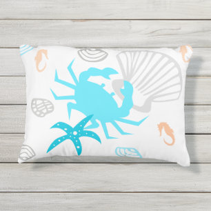 Nautical Coastal Beach Crab Outdoor Pillow