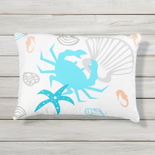 Nautical Coastal Beach Crab Throw Pillow (Back)