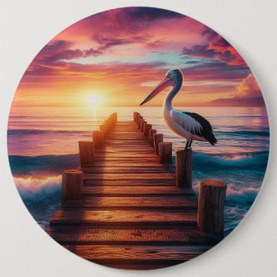 Nautical/coastal/beach pelican sunset button