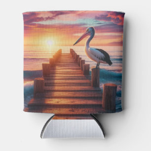 Nautical/coastal/beach pelican sunset can cooler