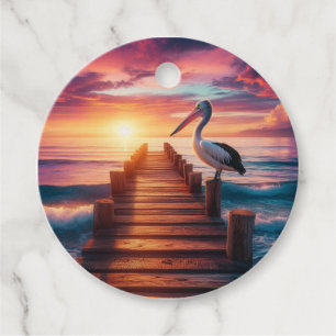 Nautical/coastal/beach pelican sunset favor tags