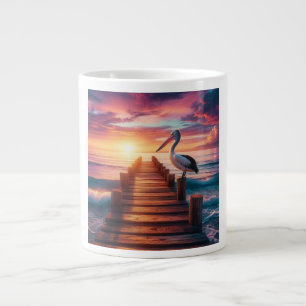 Nautical/coastal/beach pelican sunset giant coffee mug