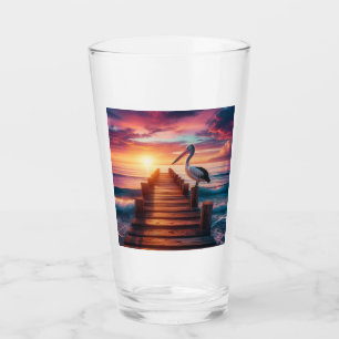 Nautical/coastal/beach pelican sunset glass