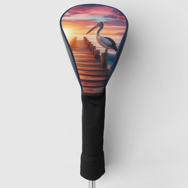 Nautical/coastal/beach pelican sunset  golf head cover (Front)