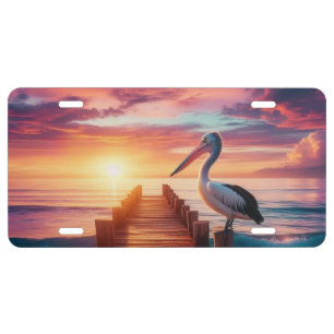 Nautical/coastal/beach pelican sunset license plate