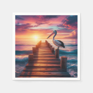Nautical/coastal/beach pelican sunset  napkins