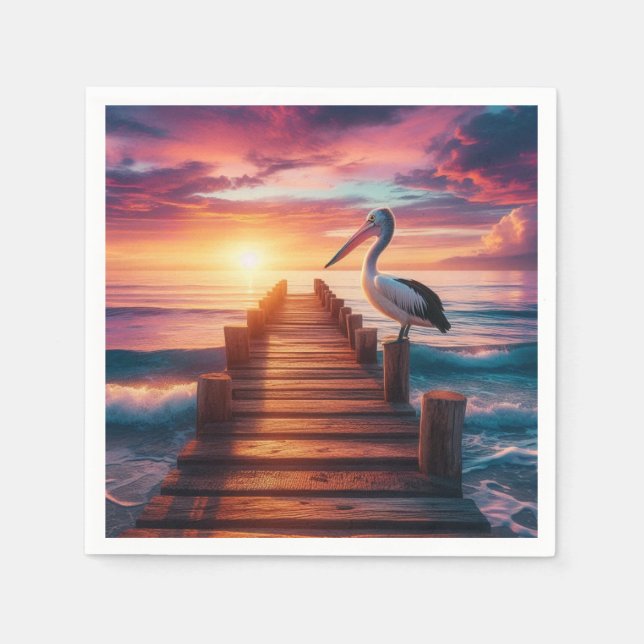 Nautical/coastal/beach pelican sunset  napkins (Front)
