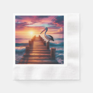 Nautical/coastal/beach pelican sunset napkins