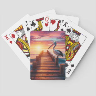 Nautical/coastal/beach pelican sunset poker cards