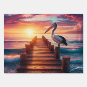 Nautical/coastal/beach pelican sunset sign