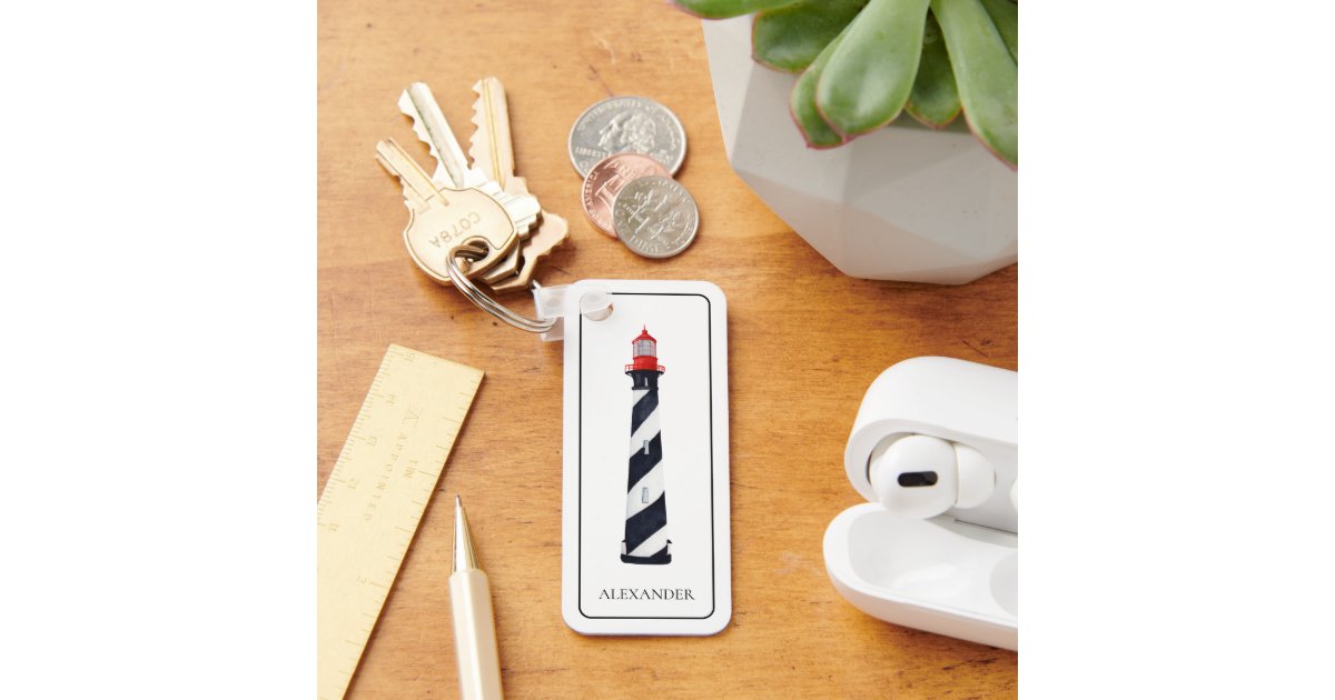 Nautical Coastal Black and White Lighthouse Keychain | Zazzle