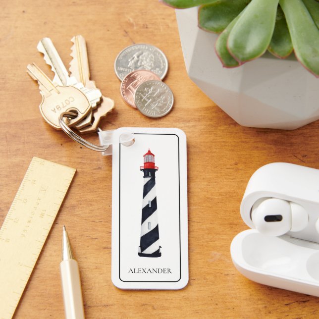 Nautical Coastal Black and White Lighthouse Keychain (Desk)