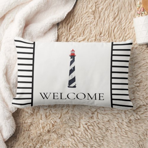 Nautical Coastal Black and White Lighthouse Lumbar Pillow