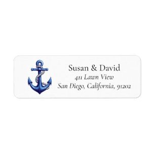 Nautical Coastal Blue Anchor  Label