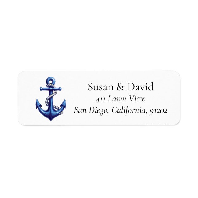 Nautical Coastal Blue Anchor  Label (Front)