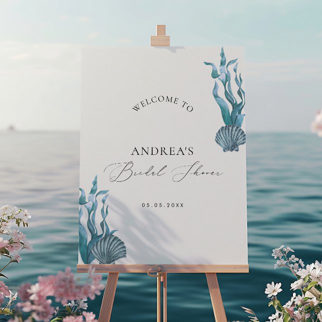 Nautical Coastal Blue Shell Bridal Shower Welcome Foam Board (Creator Uploaded)