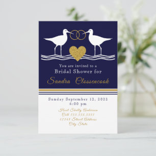 Nautical Coastal Bridal Shower Navy Blue Sandpiper Invitation