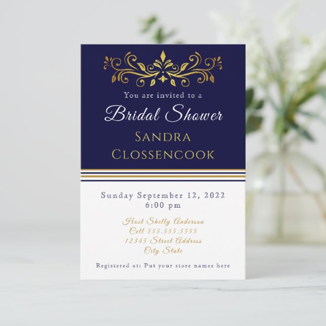 Nautical Coastal Bridal Shower Navy Blue Wedding Invitation (Standing Front)