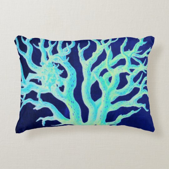 Nautical Coastal Chic Beachy Navy Coral Reef Decorative Pillow