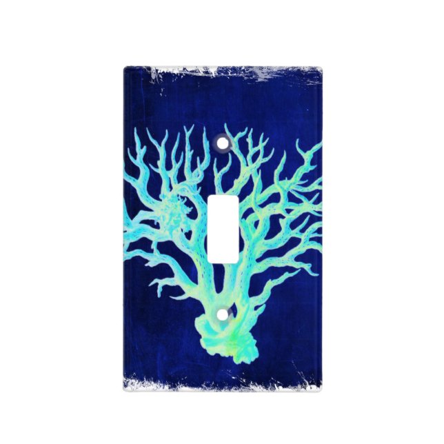 Nautical coastal chic beachy navy Coral Reef Light Switch Cover (Front)