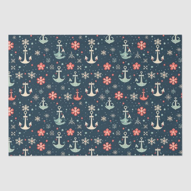 Nautical Coastal Christmas Anchor Tissue Paper (Front)