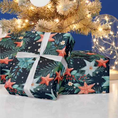 Nautical Coastal Christmas Starfish Wrapping Paper