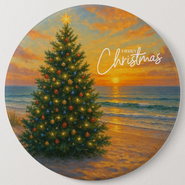 Nautical/Coastal Christmas tree beach Button (Front)