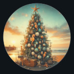 Nautical/Coastal/Christmas tree beach Classic Round Sticker<br><div class="desc">escape</div>