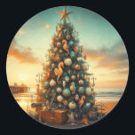 Nautical/Coastal/Christmas tree beach Classic Round Sticker<br><div class="desc">escape</div>