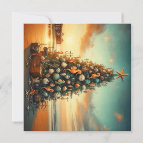 NauticalCoastalChristmas tree beach Holiday Card