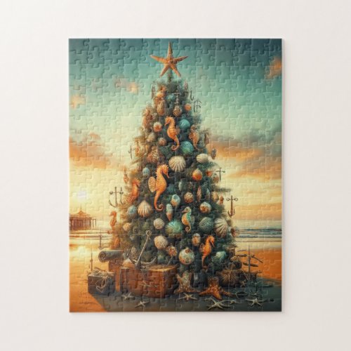 NauticalCoastalChristmas tree beach Jigsaw Puzzle