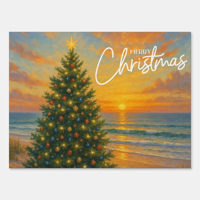 Nautical/Coastal Christmas tree beach Sign (Front)