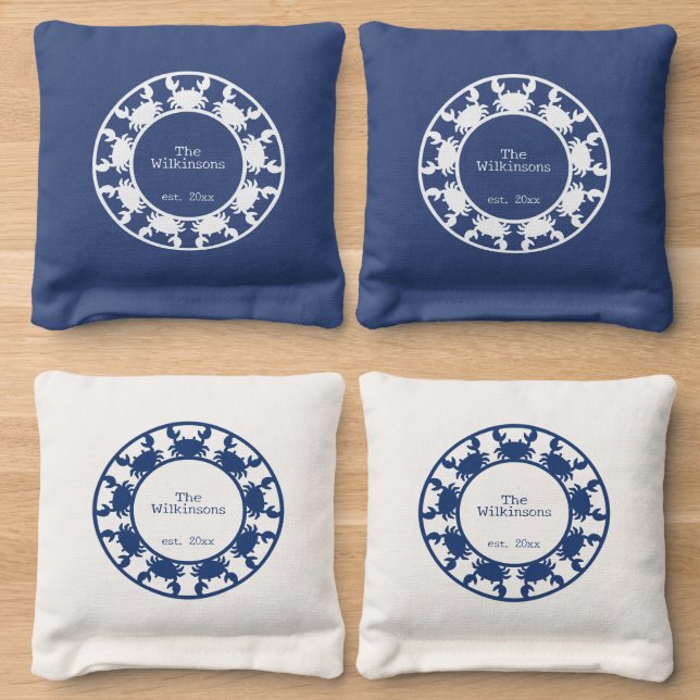 Nautical Coastal Crab Custom Cornhole Bags (Wood)