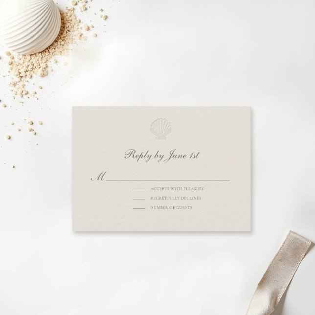 Nautical Coastal Ecru Shell Formal Wedding Reply (nautical wedding response reply card rsvp coastal modern classic formal traditional elegant ecru)
