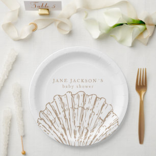 Nautical Coastal Elegeant Clamshell Baby Shower Paper Plates