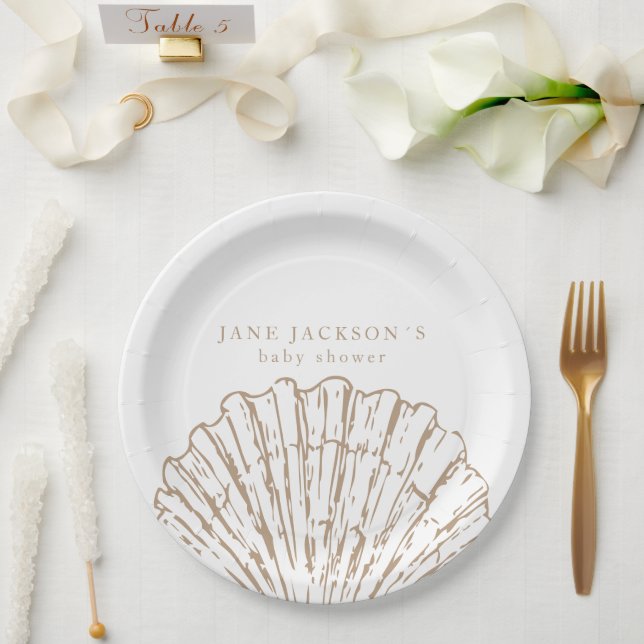 Nautical Coastal Elegeant Clamshell Baby Shower Paper Plates (Wedding)