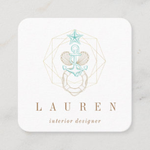 nautical coastal gold turquoise Business Card