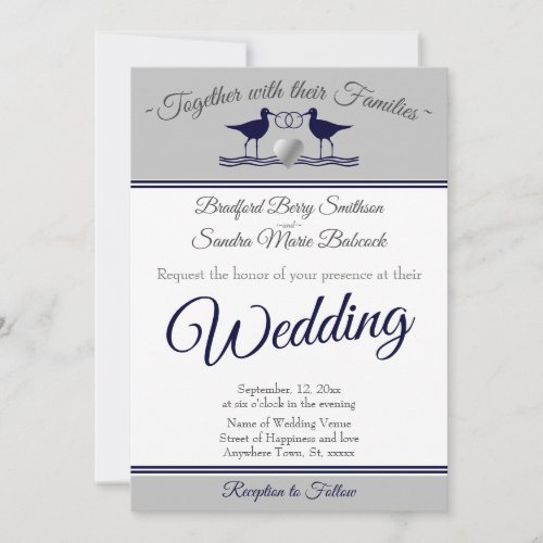 Nautical Coastal Gray White  Navy Blue Sandpiper   Invitation