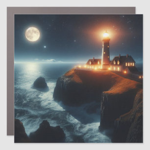Nautical/coastal lighthouse at night with moon car magnet