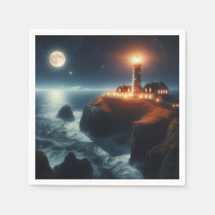 Nautical/coastal lighthouse at night with moon napkins